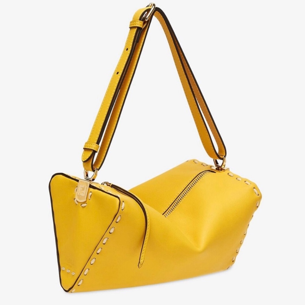 Fendi Triangle Yellow Leather Shoulder Bag